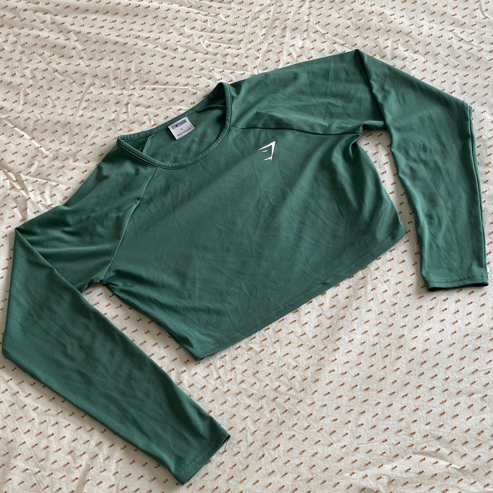 Gymshark Athletic Green Long Sleeve Crop Top L